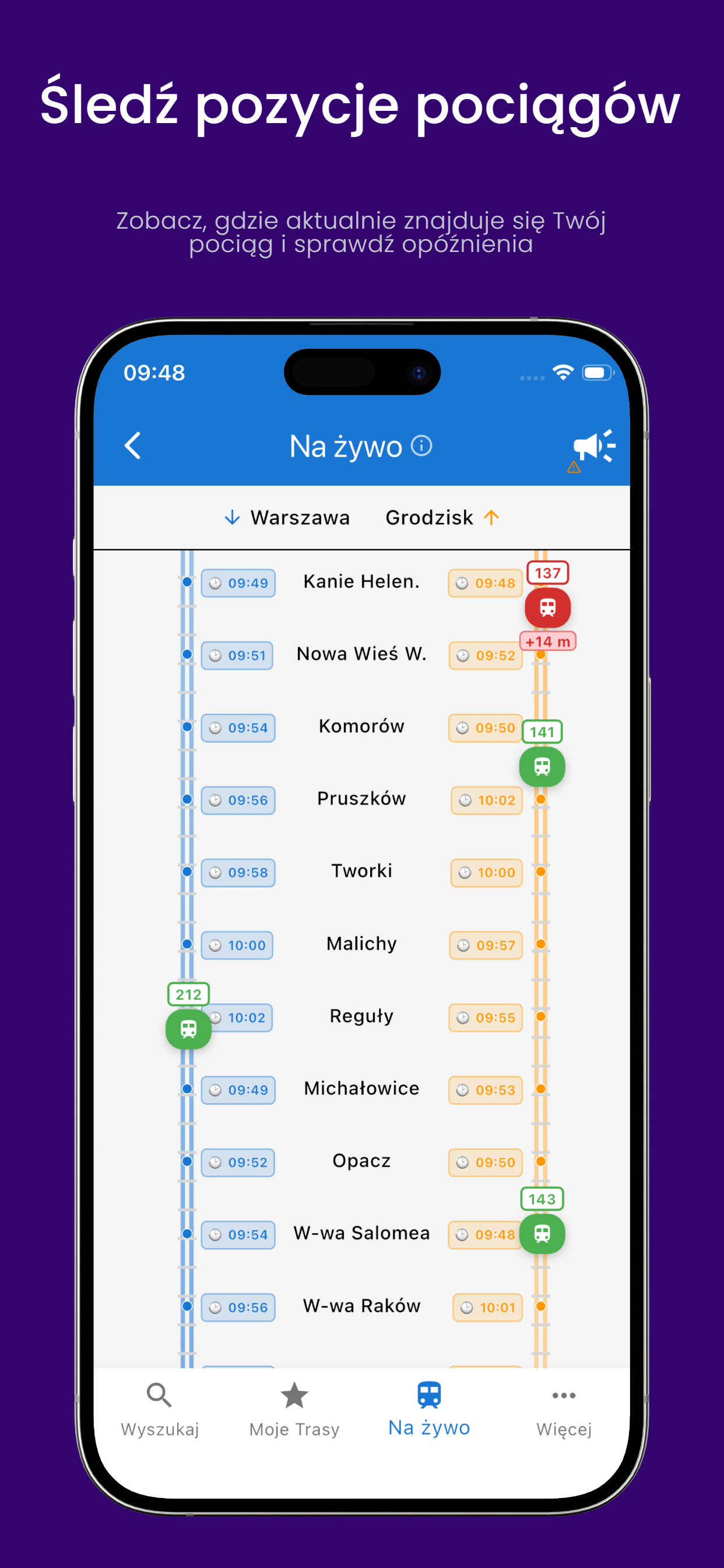 Mapa na żywo z pozycjami pociągów WKD