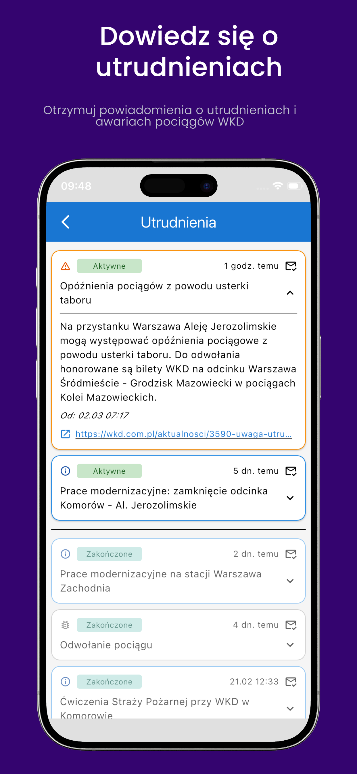 Powiadomienia o utrudnieniach i awariach WKD